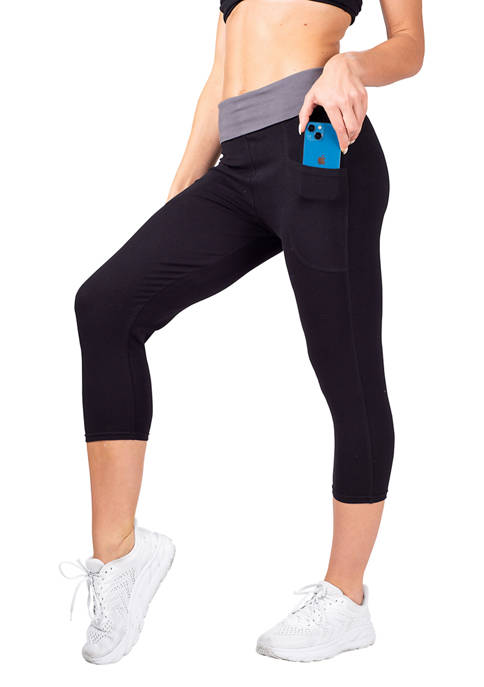 Foldover Active Sleep Capris with Colored Waistband - 3 Pack