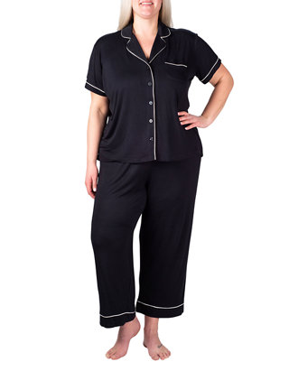 Izod Womens Cotton Pajama Notch Collar Short Sleeve Pajama Set 