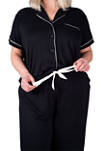 Plus Size Notch Collar Short Sleeve Capri Pajama Set 