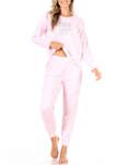 Womens Long Sleeve THINK HAPPY Graphic Top and Jogger Pajama Set