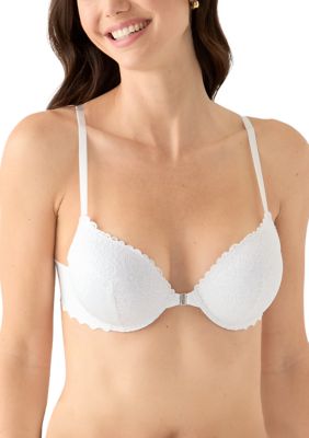 Parisian Women's Lace Scallop Edge Front Close Push Up Bra, White, 40 D