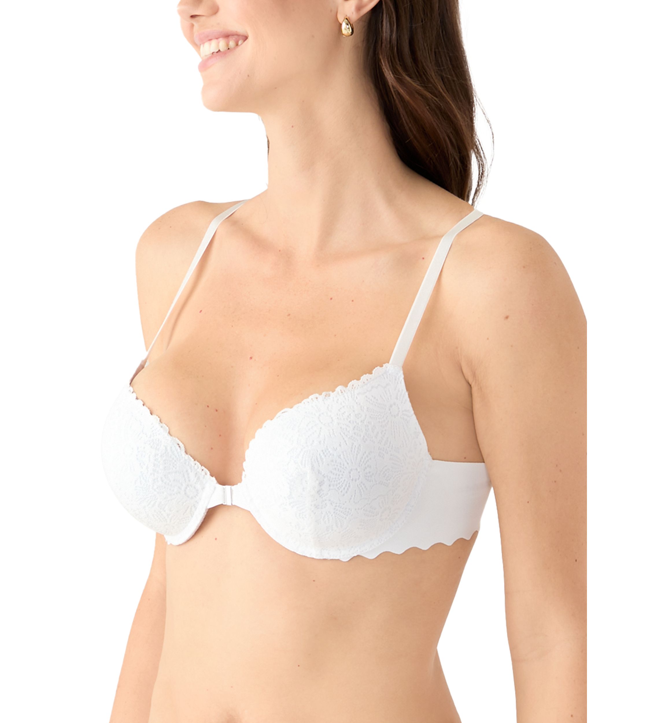 Lace Scallop Edge Front Close Push Up Bra