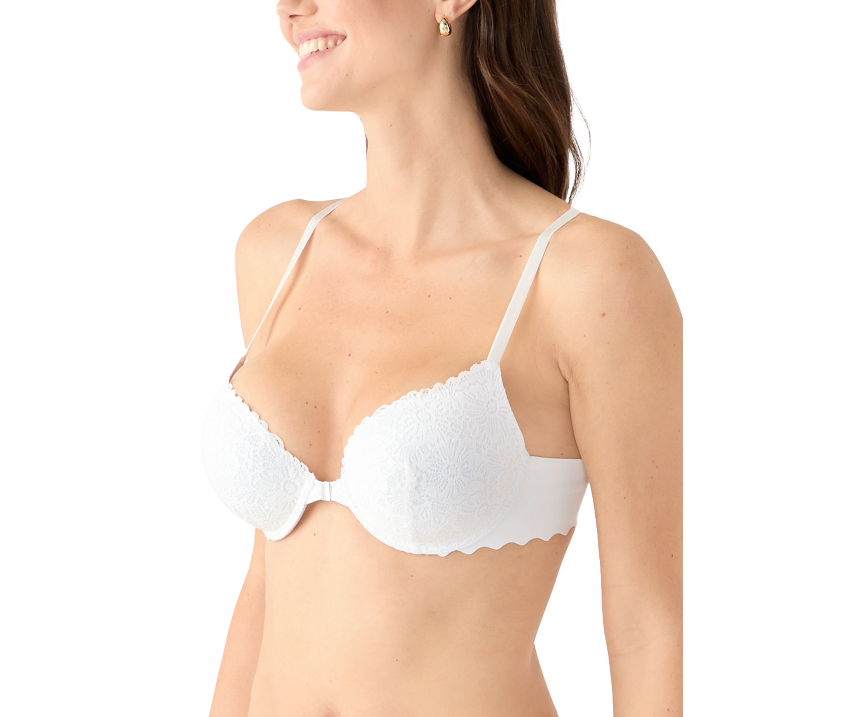 Lace Scallop Edge Front Close Push Up Bra