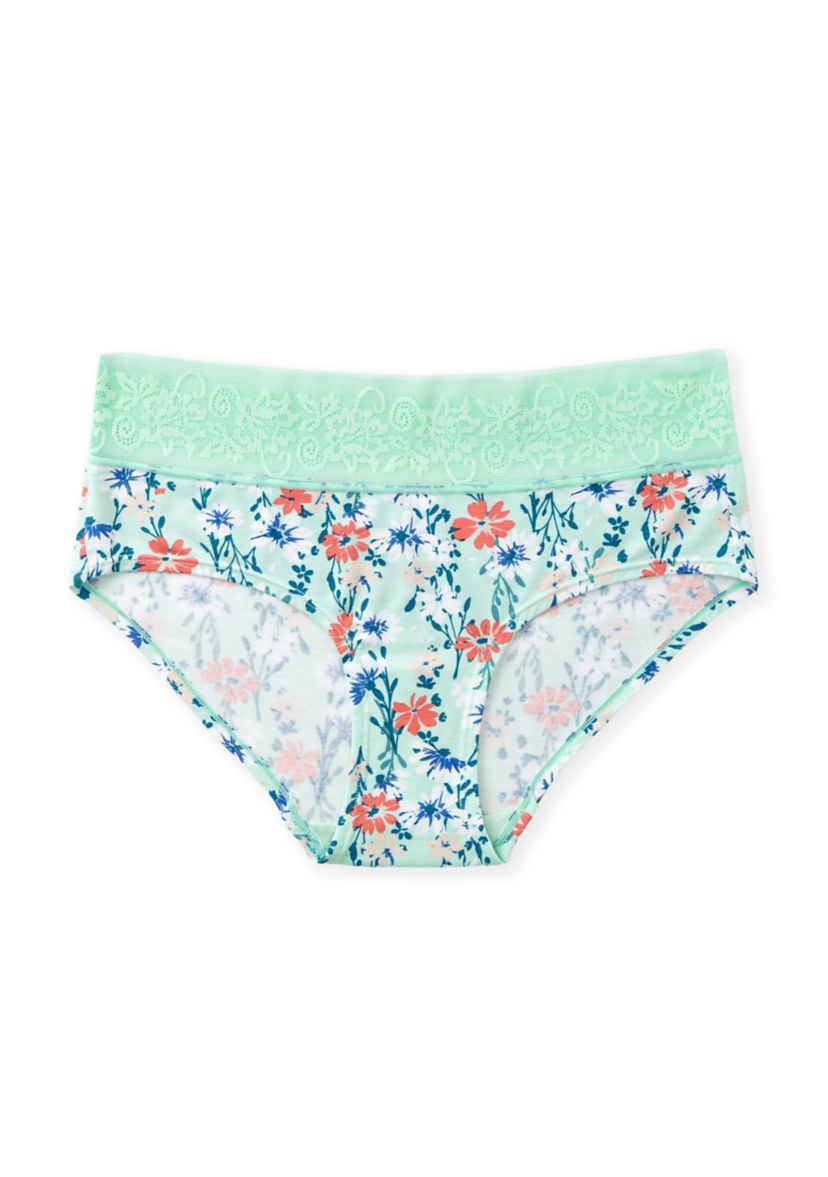 Printed Lace Waist Soft Comfort Hipster Panty