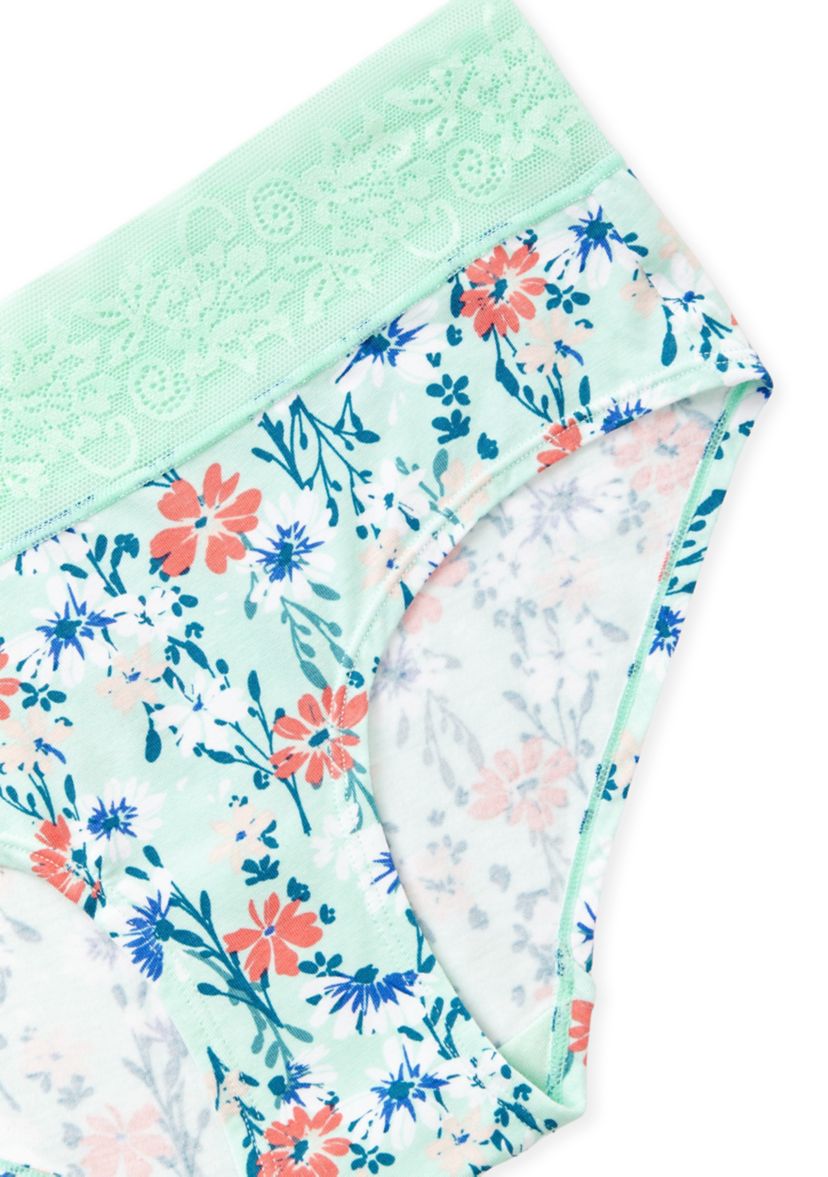 Printed Lace Waist Soft Comfort Hipster Panty