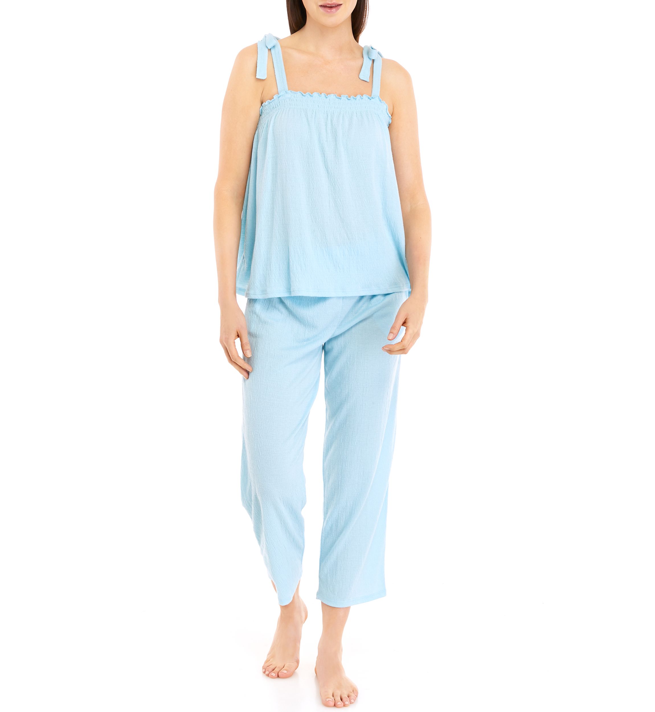 Womens Smocked Tank Top and Capri Pants Pajama Set