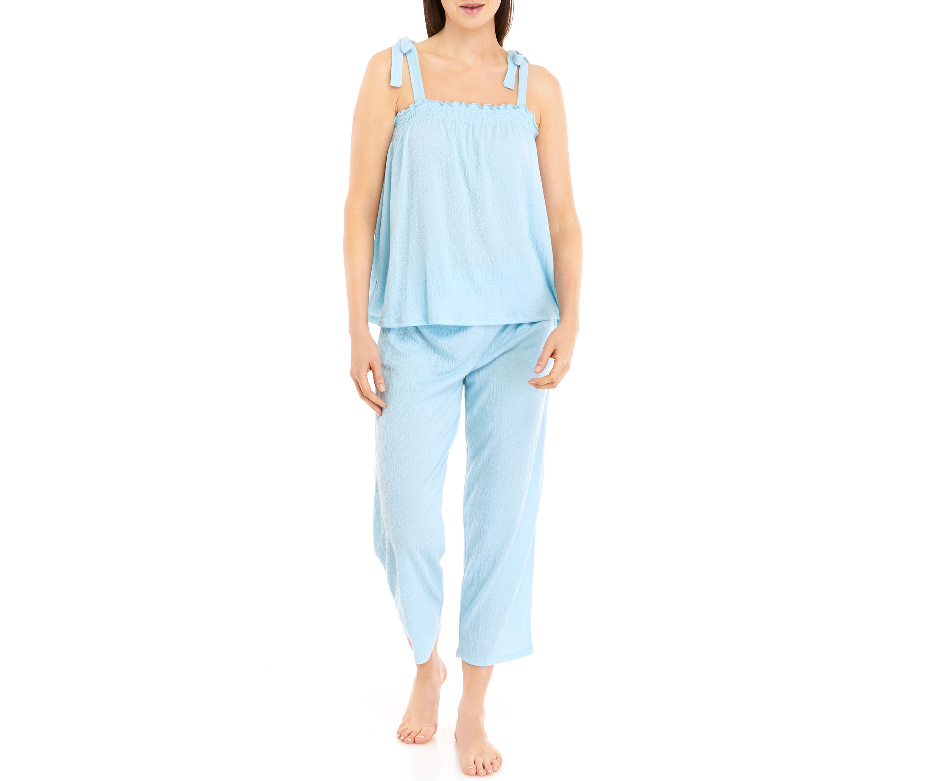 Womens Smocked Tank Top and Capri Pants Pajama Set