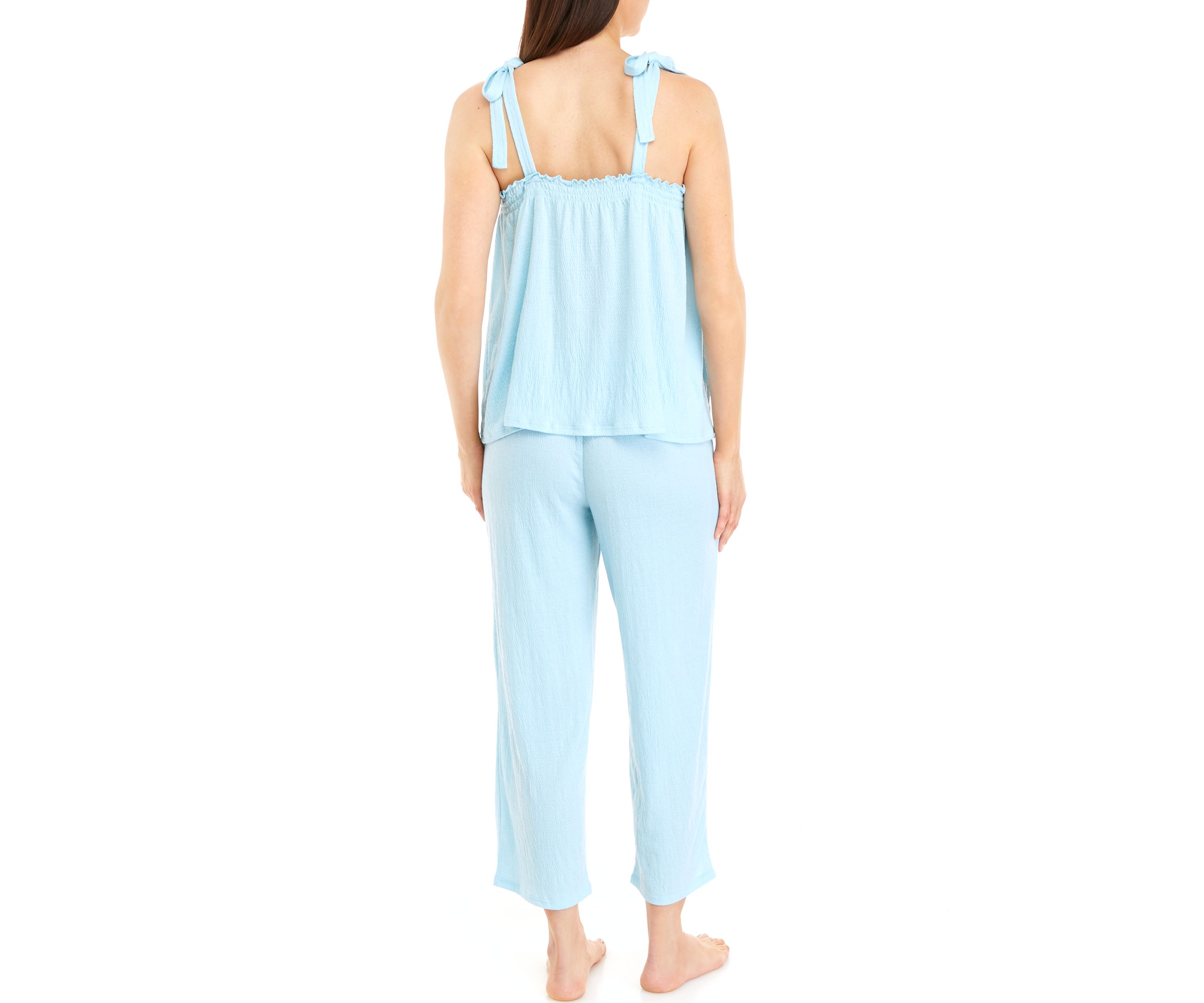 Womens Smocked Tank Top and Capri Pants Pajama Set