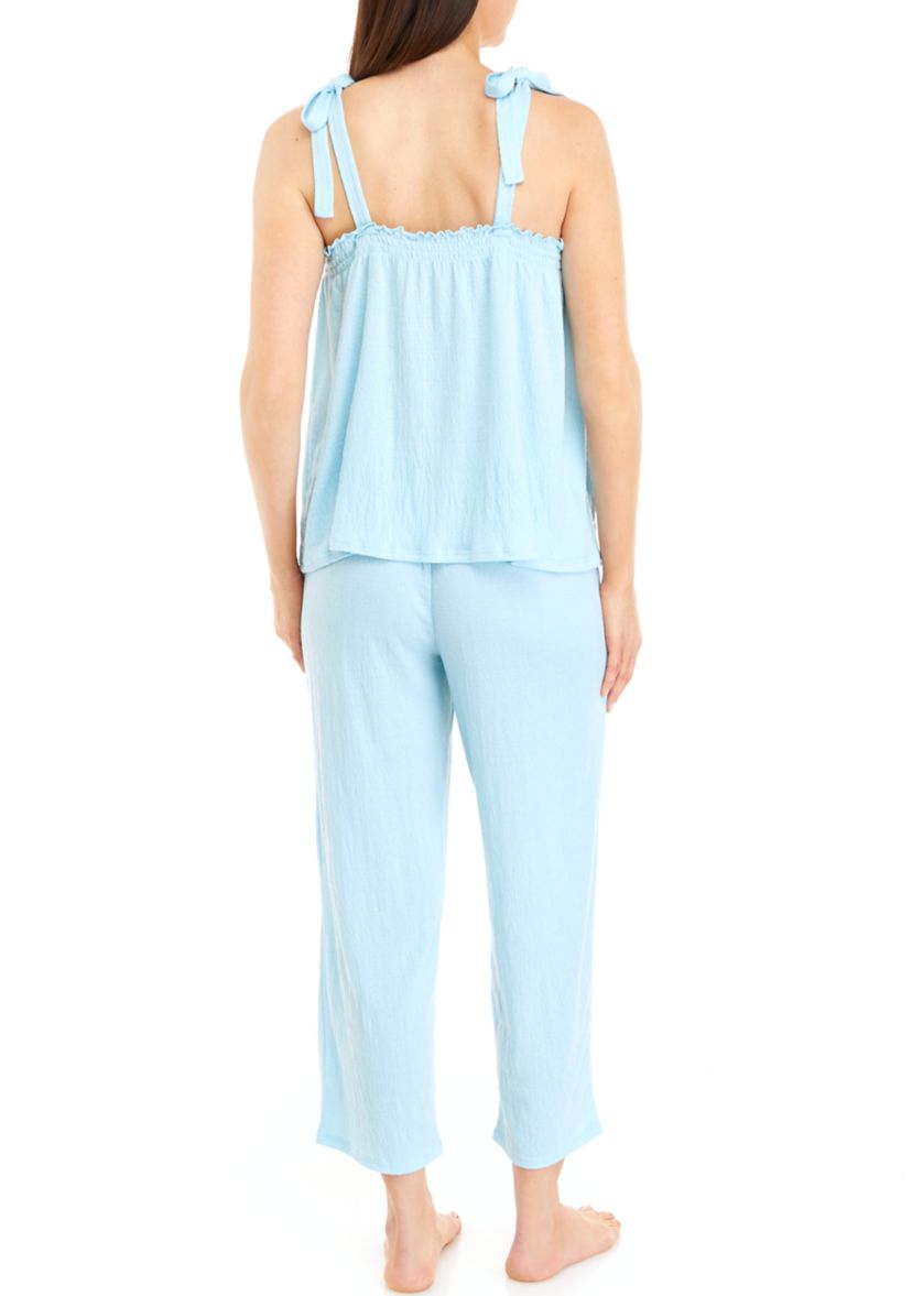 Womens Smocked Tank Top and Capri Pants Pajama Set