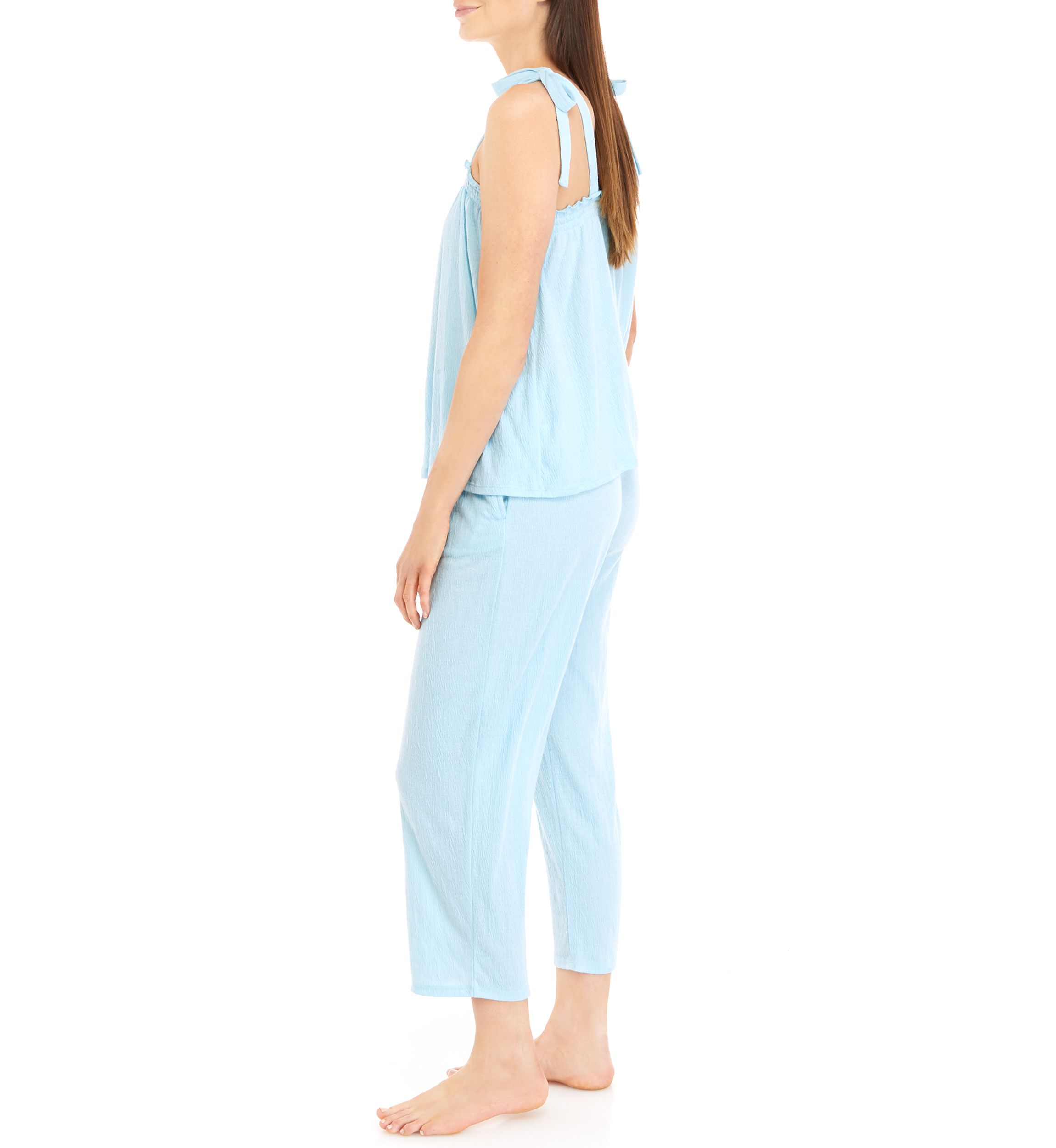 Womens Smocked Tank Top and Capri Pants Pajama Set