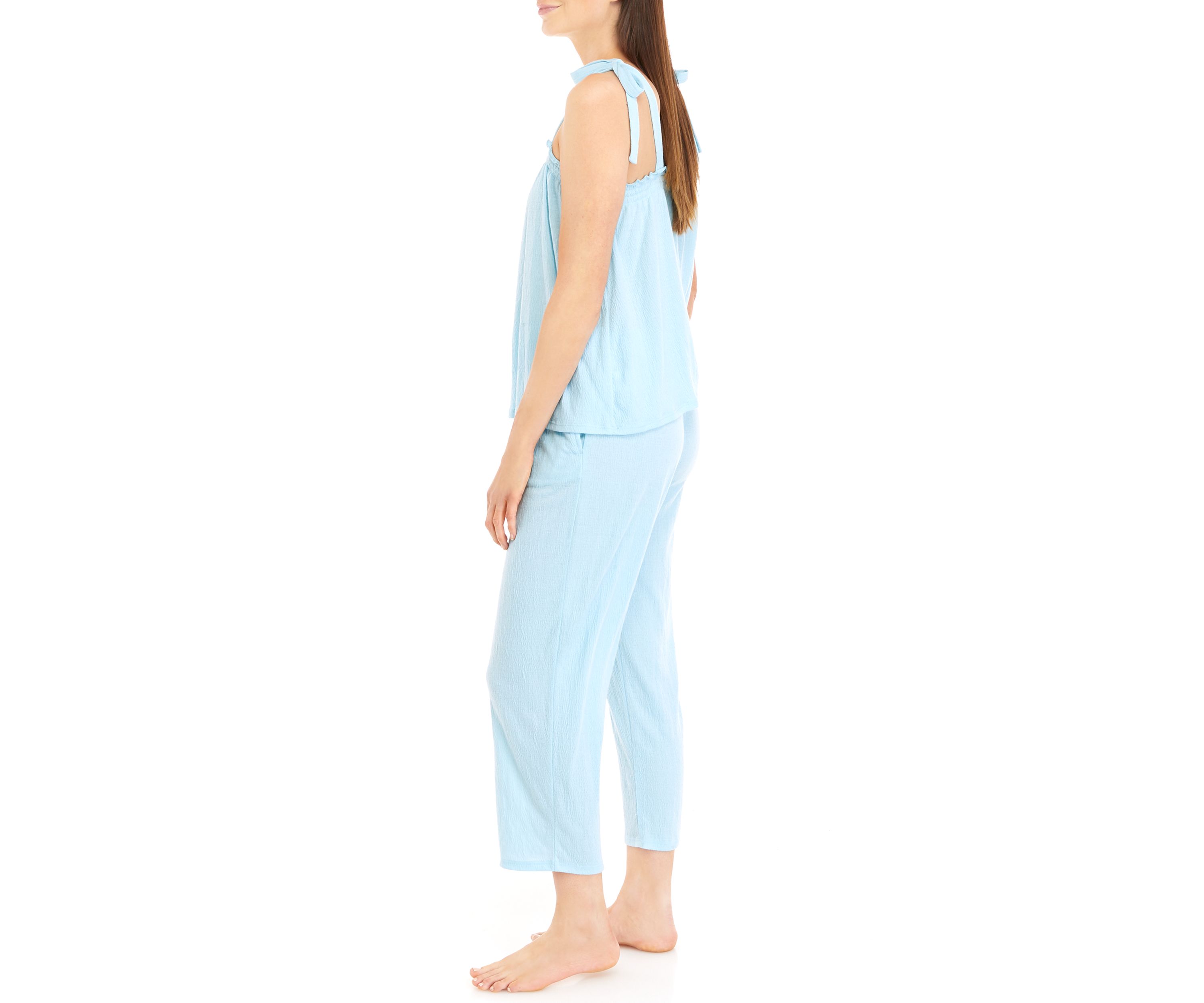 Womens Smocked Tank Top and Capri Pants Pajama Set