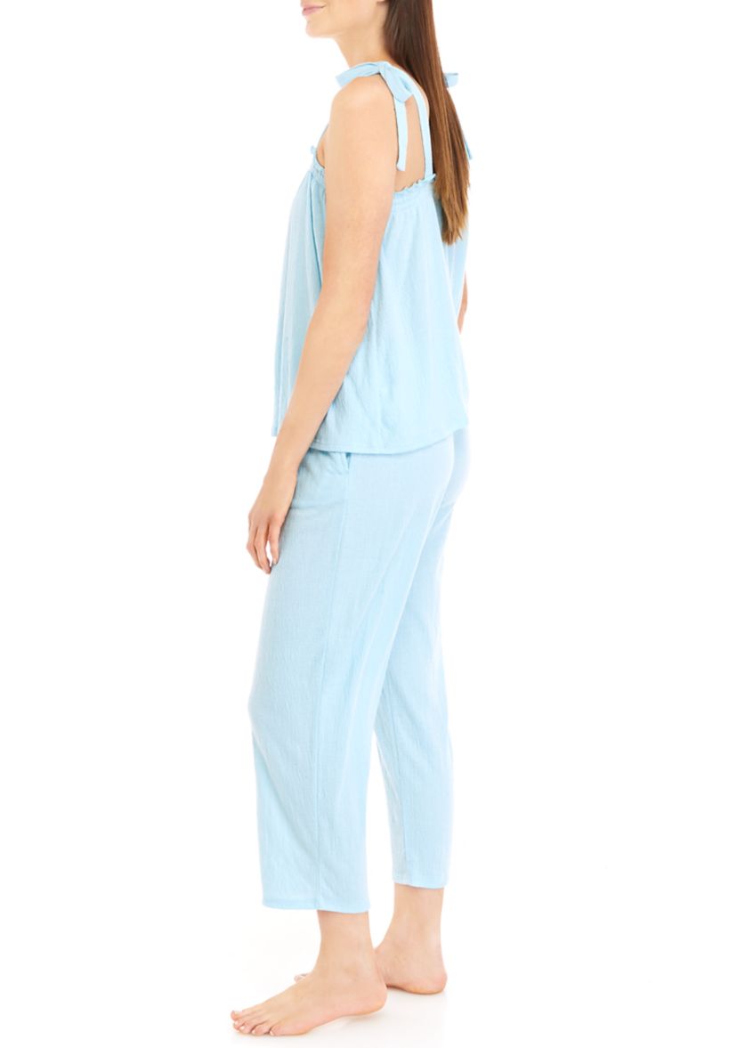 Womens Smocked Tank Top and Capri Pants Pajama Set