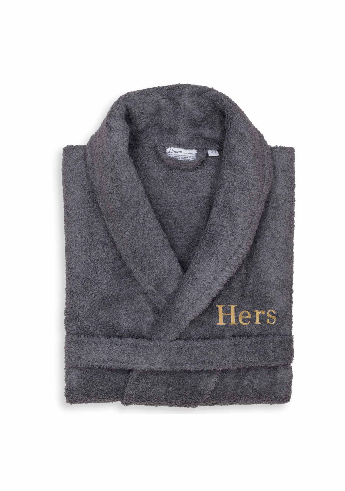 Terry Bathrobe Embroidered with Hers Design in Bookman Font