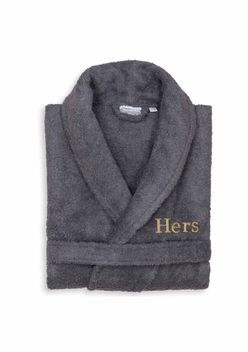 Terry Bathrobe Embroidered with Hers Design in Bookman Font
