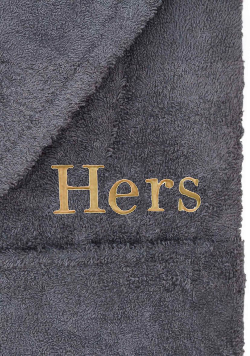 Terry Bathrobe Embroidered with Hers Design in Bookman Font