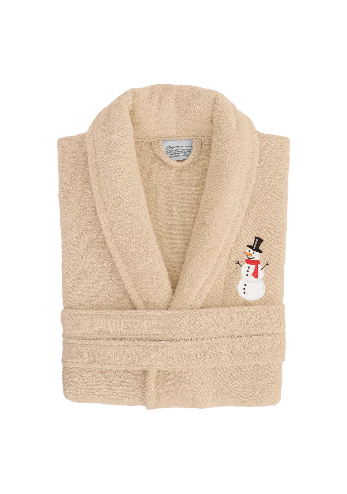 Unisex Terry Bathrobe Embroidered with Snowman Design