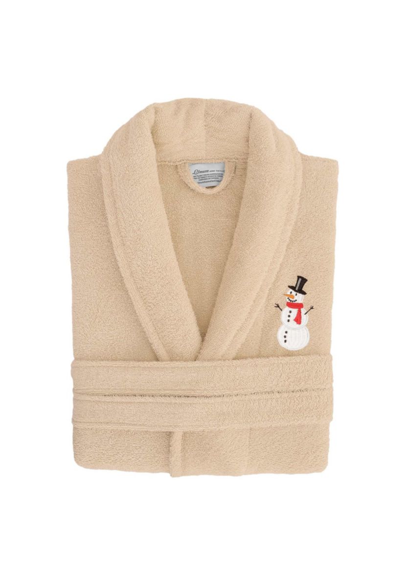 Unisex Terry Bathrobe Embroidered with Snowman Design