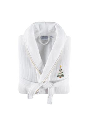 Linum Home Textiles Unisex Waffle Terry Bathrobe Embroidered with Christmas Tree Design
