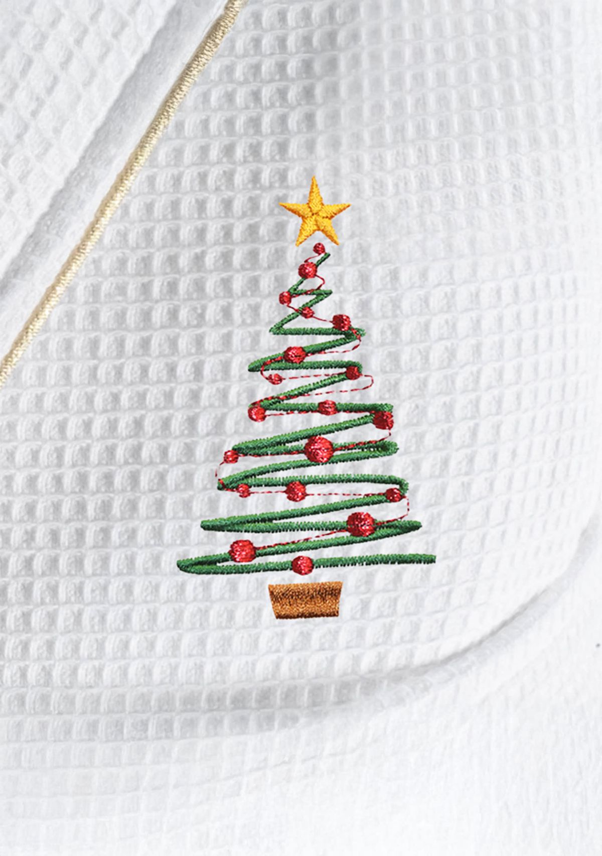 Unisex Waffle Terry Bathrobe Embroidered with Christmas Tree Design