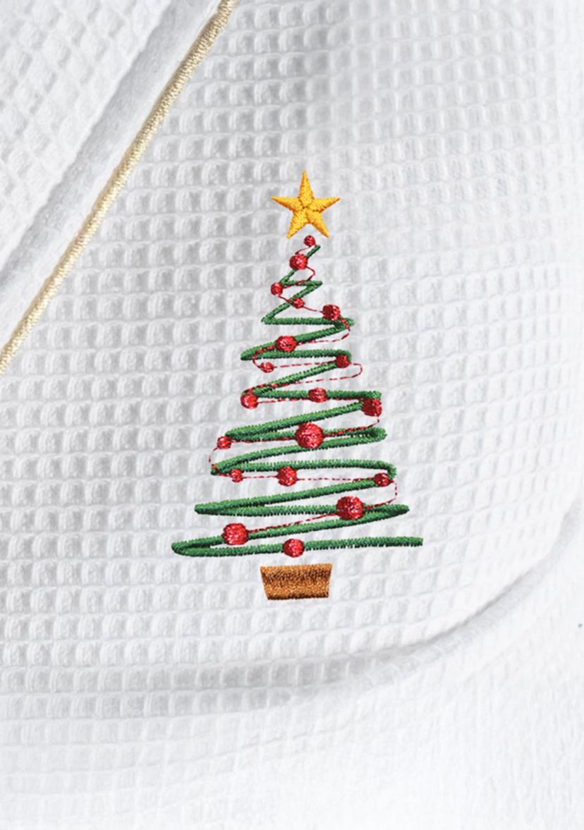 Unisex Waffle Terry Bathrobe Embroidered with Christmas Tree Design
