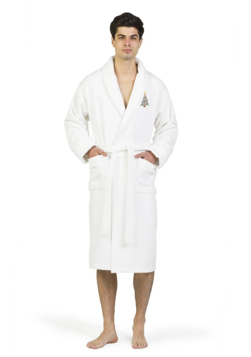Unisex Waffle Terry Bathrobe Embroidered with Christmas Tree Design