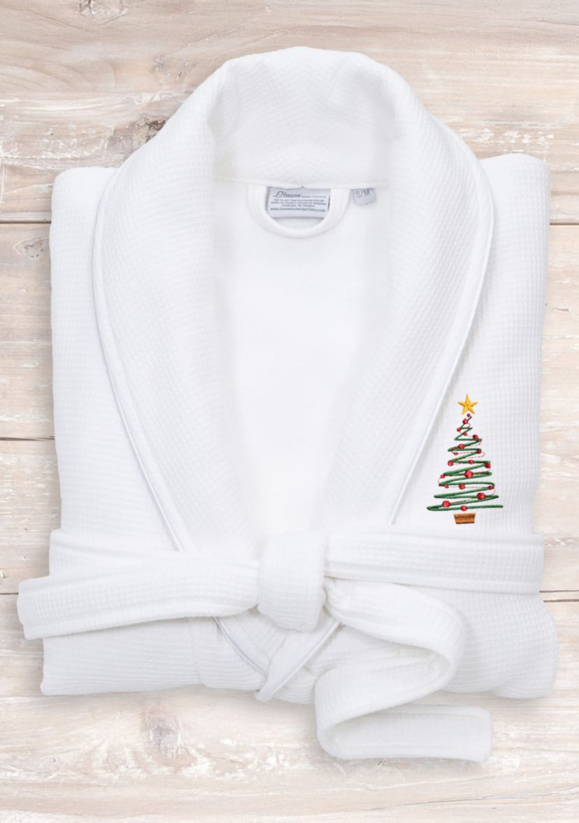 Unisex Waffle Terry Bathrobe Embroidered with Christmas Tree Design