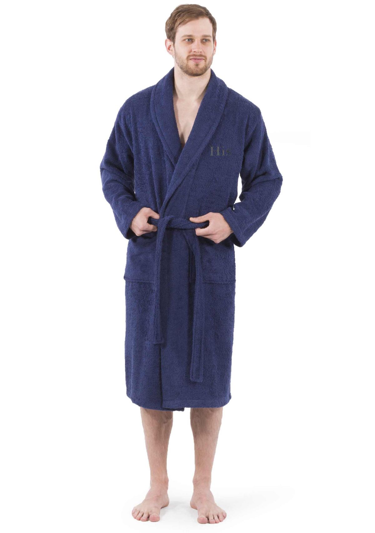 Terry Bathrobe Embroidered with His Design in Bookman Font