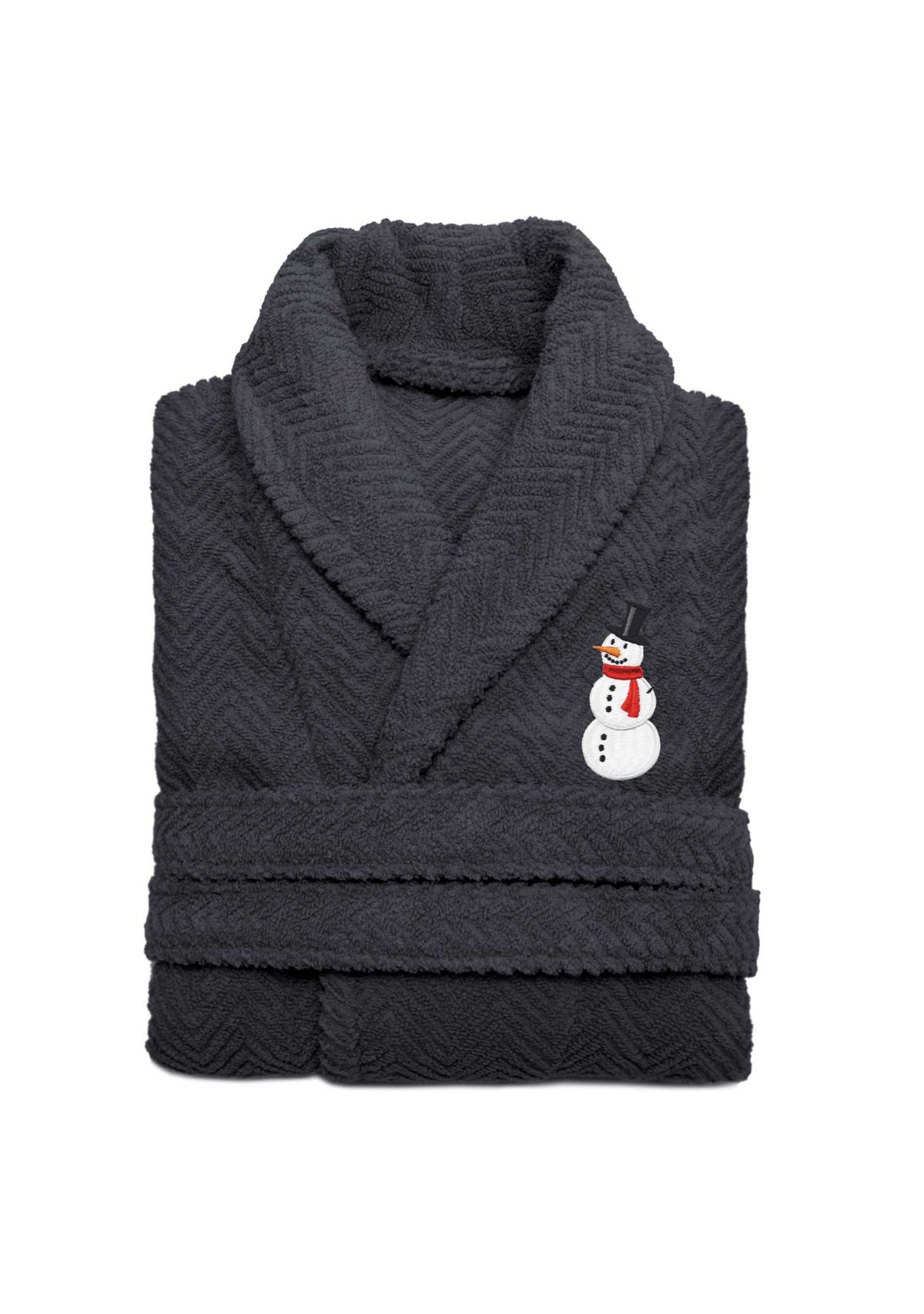 Unisex Herringbone Bathrobe Embroidered with Snowman Design