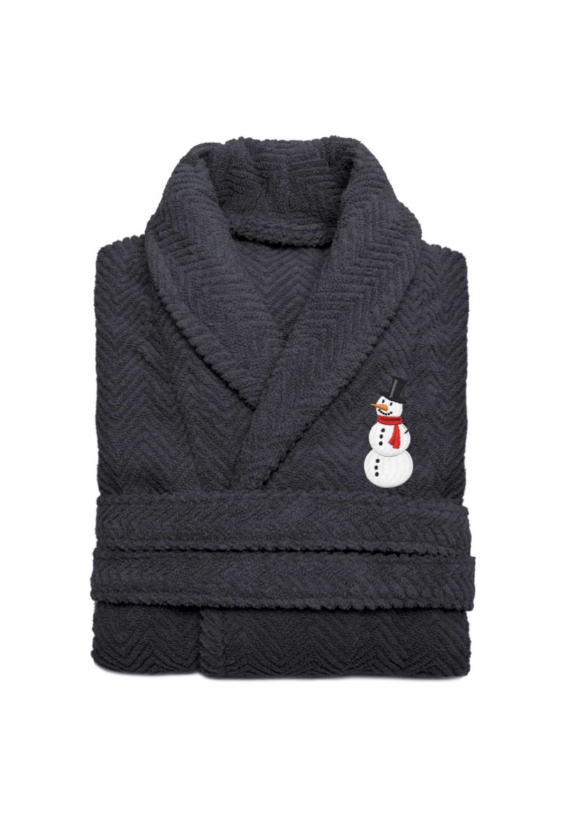 Unisex Herringbone Bathrobe Embroidered with Snowman Design