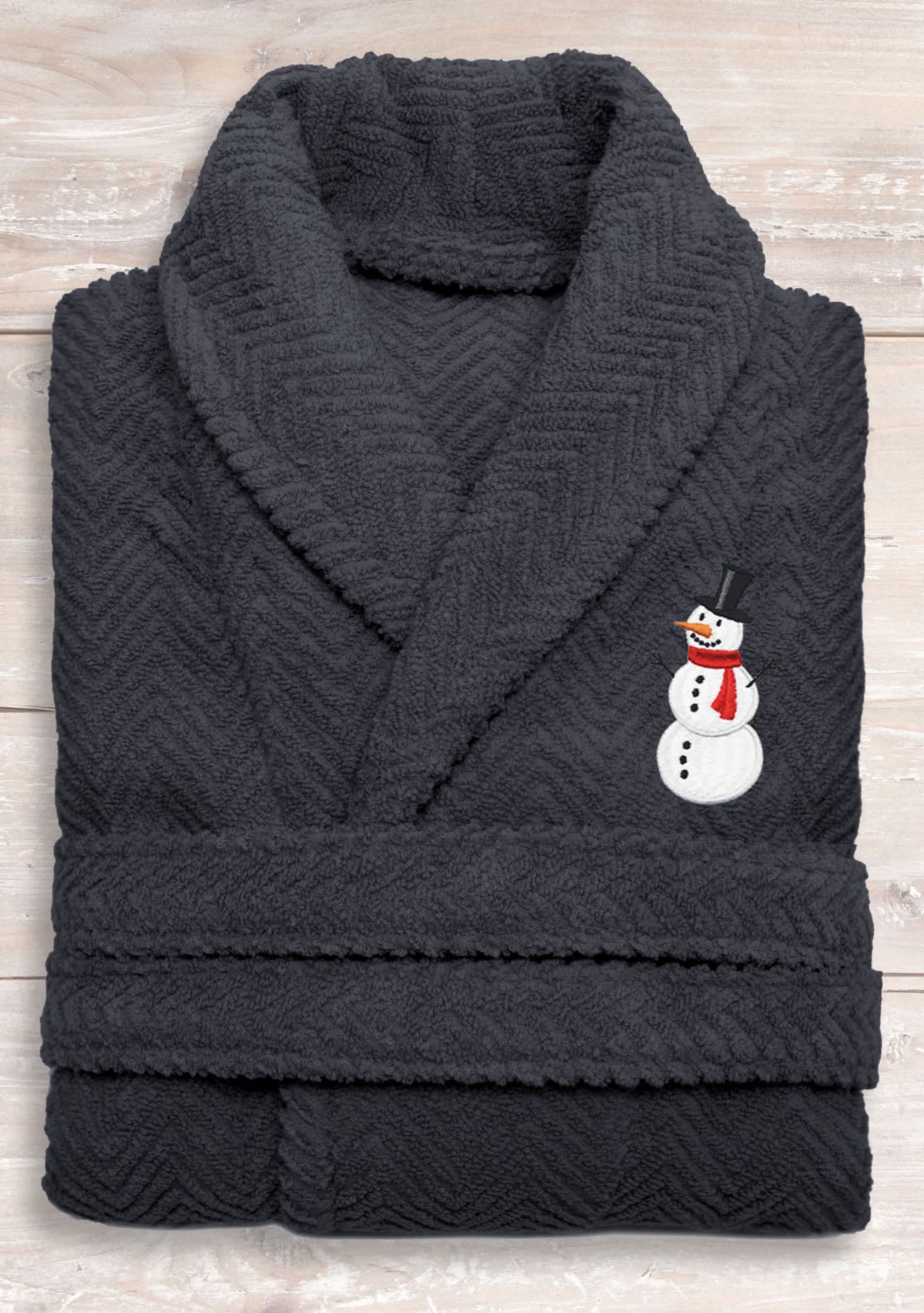 Unisex Herringbone Bathrobe Embroidered with Snowman Design