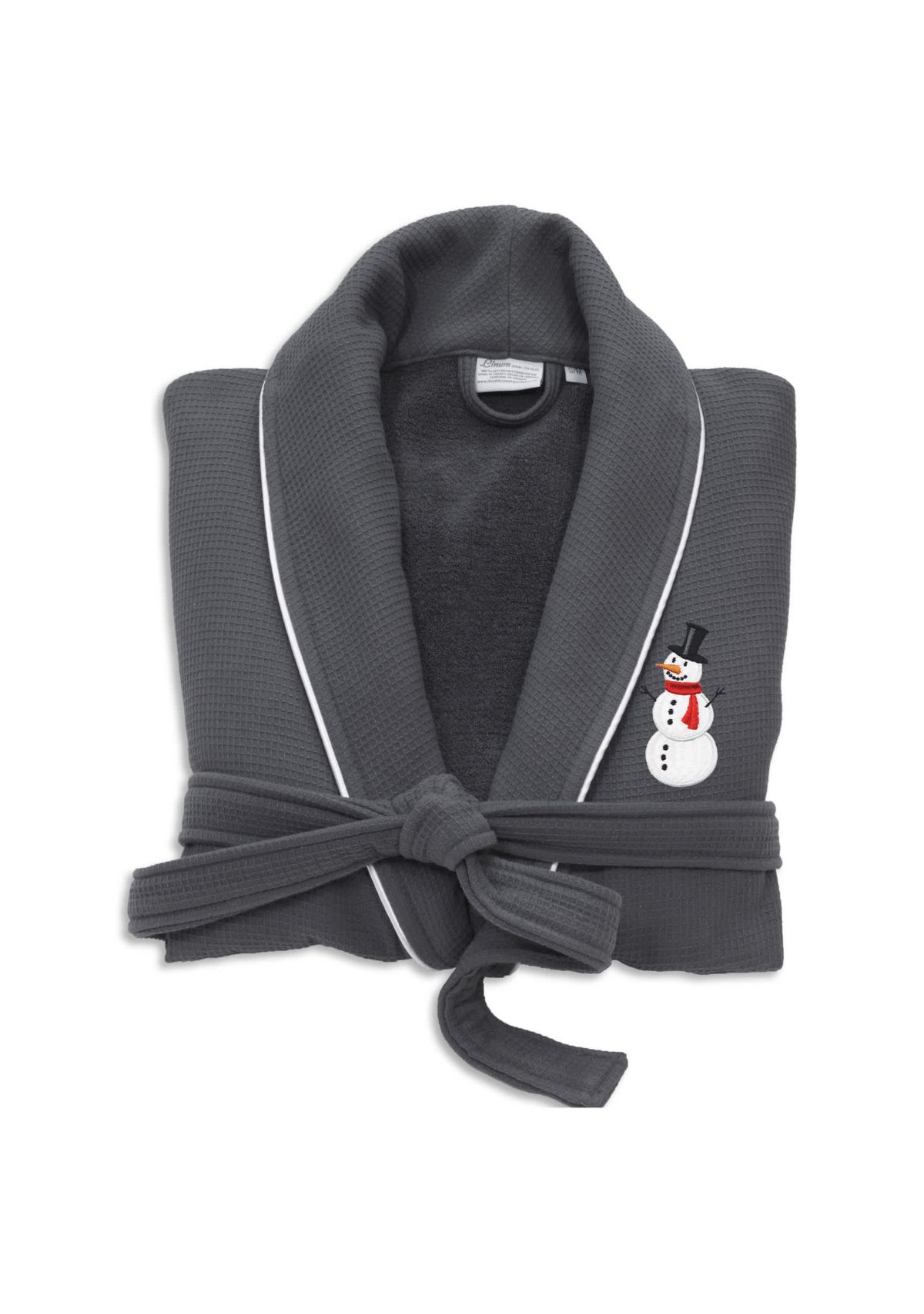 Unisex Waffle Terry Bathrobe Embroidered with Snowman Design