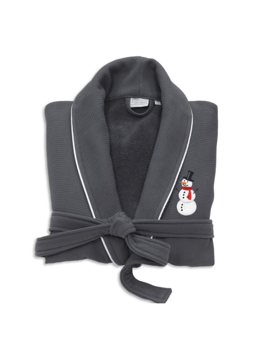 Unisex Waffle Terry Bathrobe Embroidered with Snowman Design