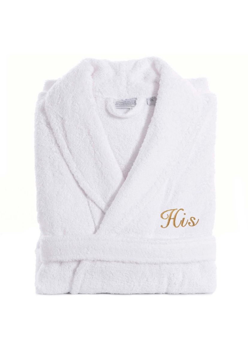 Terry Bathrobe Embroidered with His Design in Script Font