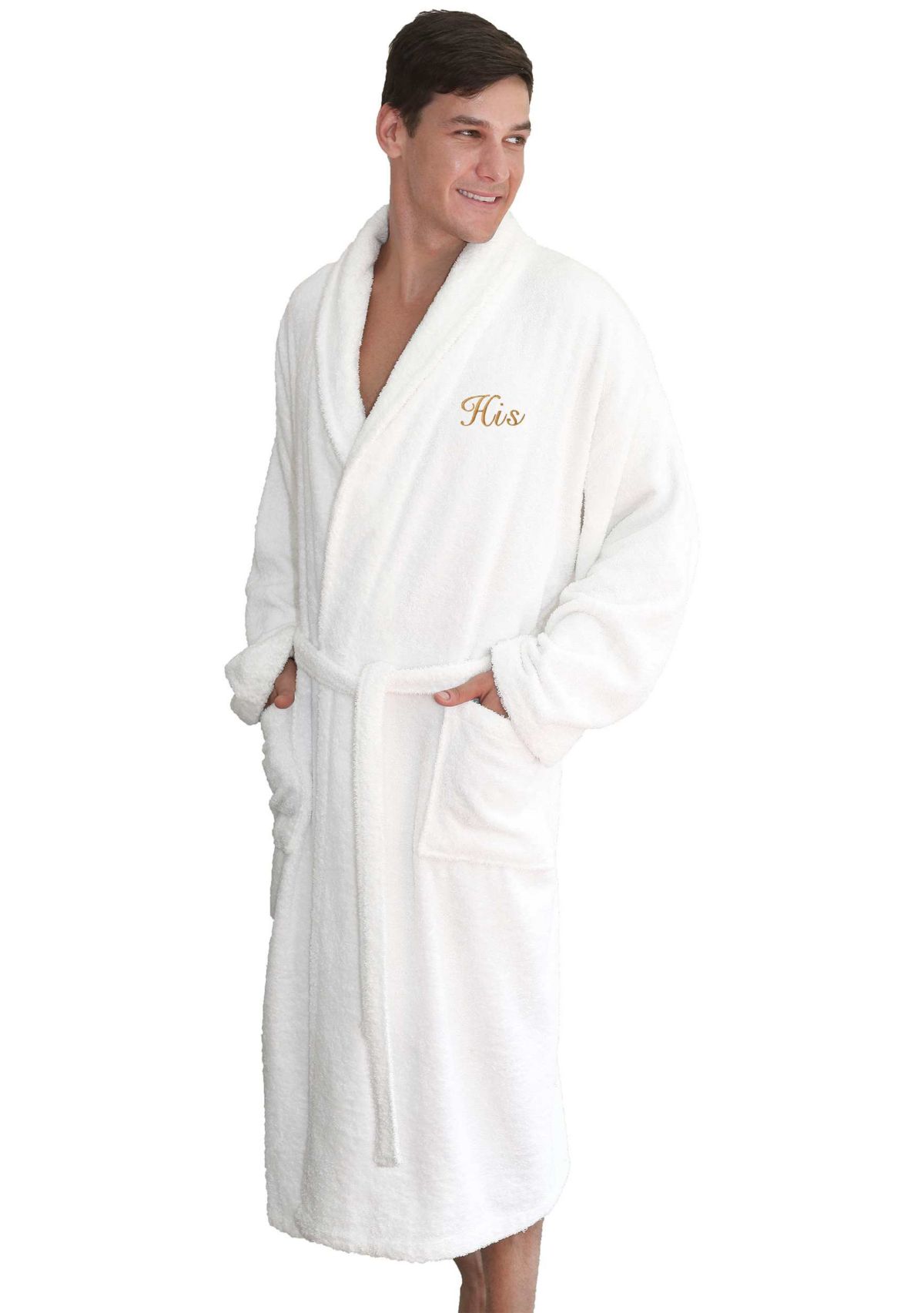 Terry Bathrobe Embroidered with His Design in Script Font