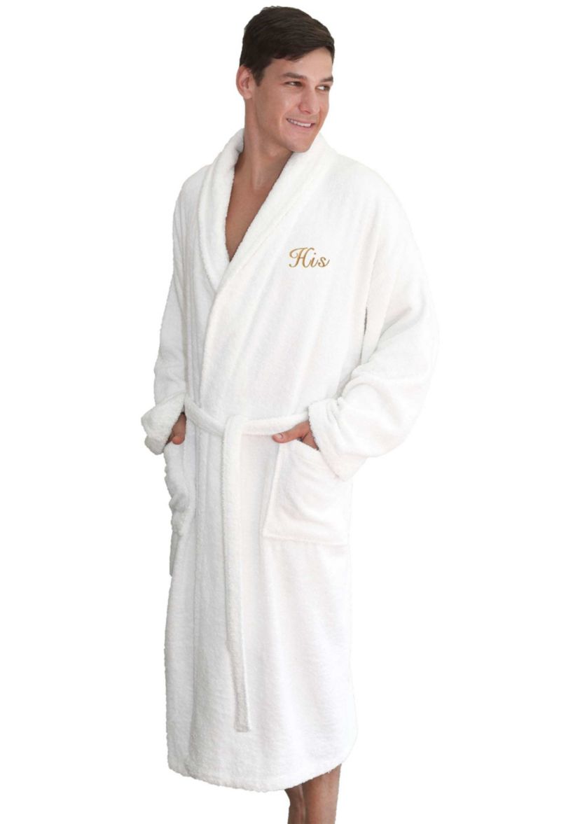 Terry Bathrobe Embroidered with His Design in Script Font