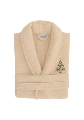 Linum Home Textiles Unisex Terry Bathrobe Embroidered with Christmas Tree Design
