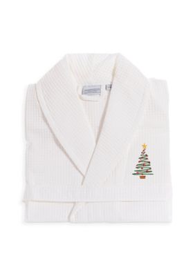 Linum Home Textiles Unisex Waffle Weave Bathrobe Embroidered with Christmas Tree Design