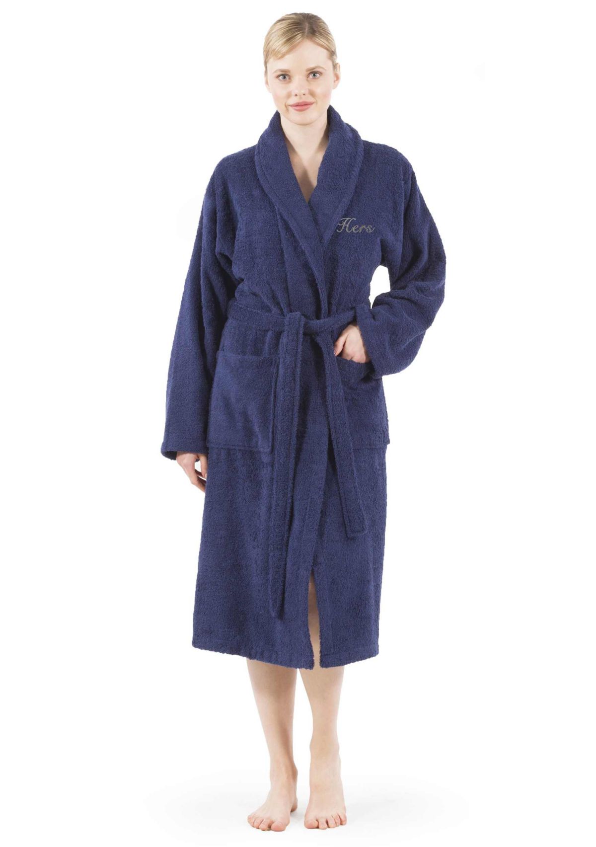 Terry Bathrobe Embroidered with Hers Design in Script Font