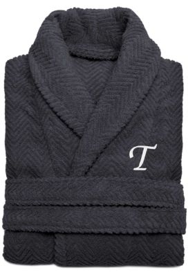 Linum Home Textiles Personalized Unisex Herringbone Bathrobe, S/M