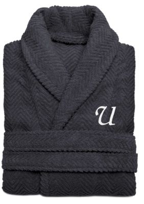 Linum Home Textiles Personalized Unisex Herringbone Bathrobe, L/XL