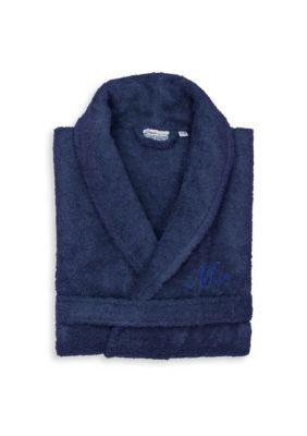 Linum Home Textiles Terry Bathrobe Embroidered with Mr Design, Navy Blue, S/M