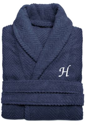 Linum Home Textiles Personalized Unisex Herringbone Bathrobe, L/XL