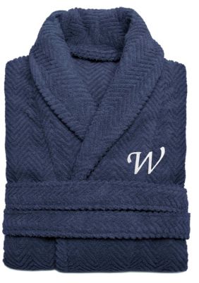 Linum Home Textiles Personalized Unisex Herringbone Bathrobe, S/M
