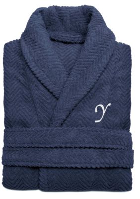 Linum Home Textiles Personalized Unisex Herringbone Bathrobe, S/M