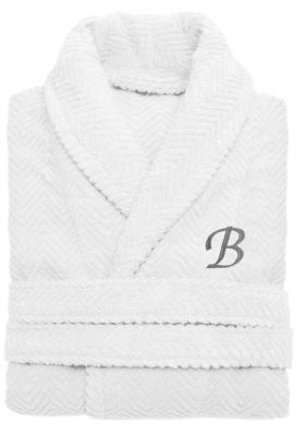 Linum Home Textiles Personalized Unisex Herringbone Bathrobe, S/M