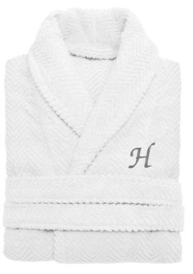 Linum Home Textiles Personalized Unisex Herringbone Bathrobe, S/M