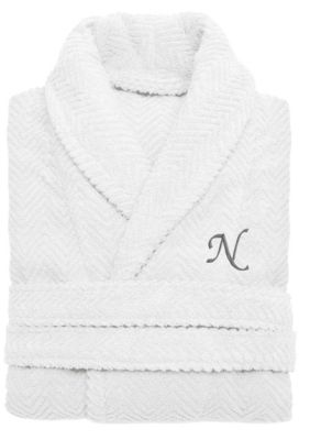 Linum Home Textiles Personalized Unisex Herringbone Bathrobe, L/XL