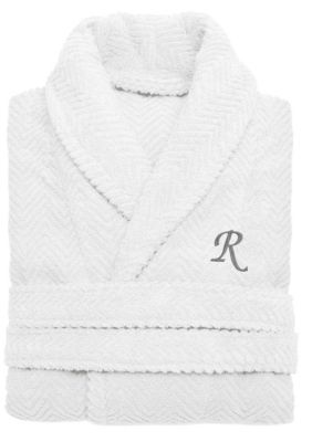 Linum Home Textiles Personalized Unisex Herringbone Bathrobe, L/XL