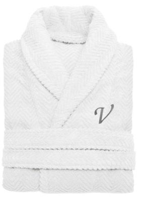 Linum Home Textiles Personalized Unisex Herringbone Bathrobe, S/M