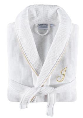 Linum Home Textiles Personalized Unisex Waffle Terry Bathrobe, S/M
